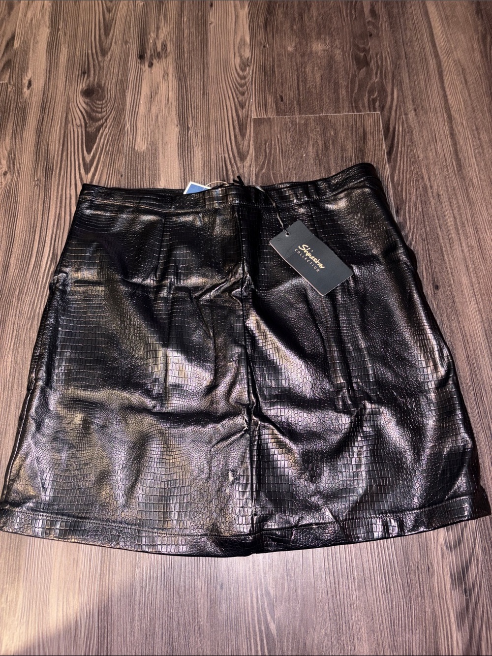 Shinestar Black Faux Croc Mini Skirt